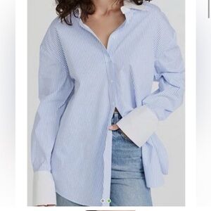 SER.O.YA Mel Top Open Back Blue & White Poplin Shirt